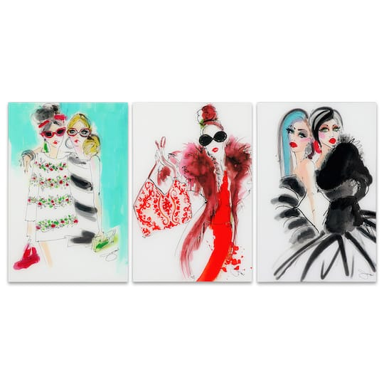 Empire Art Direct 16" x 24" Fashion Show 3 Piece Frameless Printed Tempered Glass Wall Art Set